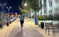 Screen capture from video of amputee Israeli athlete Shalev Biton from a video promoting a single-shoe order service from Adidas, August 2026. (Shalev Biton)
