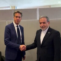 British Foreign Secretary Ed Miliband and Iranian Foreign Minister Abbas Araghchi meet on the UN General Assembly sidelines on September 25, 2026. (Screen capture/X)