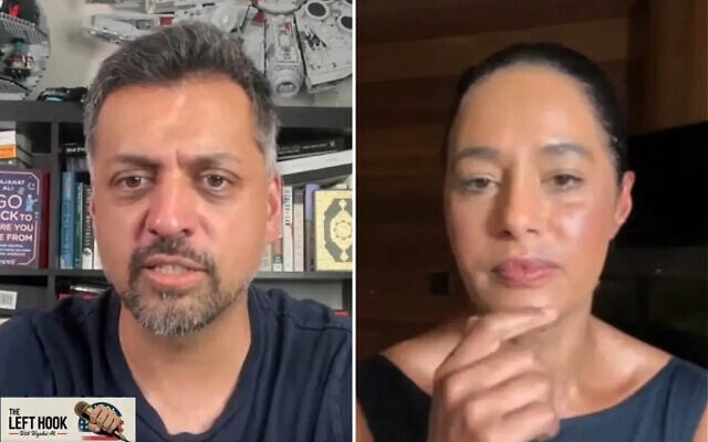 New York Times columnist Wajahat Ali (left) and Palestinian journalist Rula Jebreal (right) on Ali's podcast "The Left Hook," September 4, 2026. (Screen capture: X/Wajahat Ali)