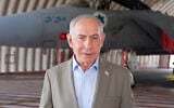 Prime Minister Benjamin Netanyahu at Tel Nof air base in a video distributed on September 29, 2026. (Screenshot/Ma’ayan Toaf/GPO)