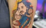 Former hostage Rimon Buchshtab-Kirsht, with the tattoo of her and her husband, murdered hostage Yagev Buchshtab (Courtesy)