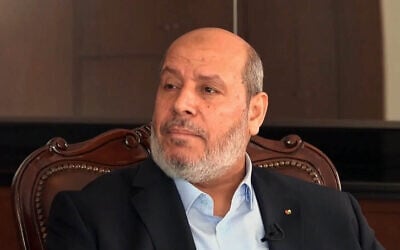 Hamas leader Khalil al-Hayya in an interview with Qatar's Al-Araby channel, on September 26, 2026. (Al-Araby/X screenshot) Hamas leader Khalil al-Hayya in an interview with Qatar's Al-Araby channel, on September 26, 2026. (Al-Araby/X screenshot)