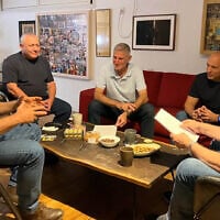 Left to right: Yair Lapid, Gadi Eisenkot, Yair Golan, Naftali Bennett and Avigdor Liberman meet at Lapid's Tel Aviv home, September 26, 2026. (Courtesy)