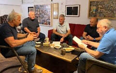 Left to right: Yair Lapid, Gadi Eisenkot, Yair Golan, Naftali Bennett and Avigdor Liberman meet at Lapid's Tel Aviv home, September 26, 2026. (Courtesy)