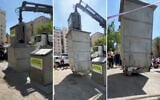 Screen captures from video of the rescue of a man found inside an underground trash can in a suspected case of attempted murder, in Gilo, Jerusalem, September 6, 2026. (Israel Fire and Rescue Service)