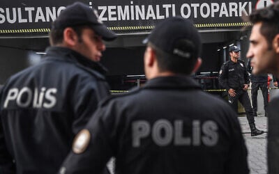 Illustrative: Turkish police officers in Istanbul in 2018 (OZAN KOSE/AFP) Illustrative: Turkish police officers in Istanbul in 2018 (OZAN KOSE/AFP)