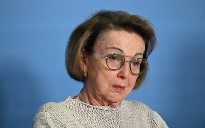 FILE: Holocaust survivor Eva Umlauf looks on during a press conference in Berlin on June 4, 2024. (RALF HIRSCHBERGER/AFP)