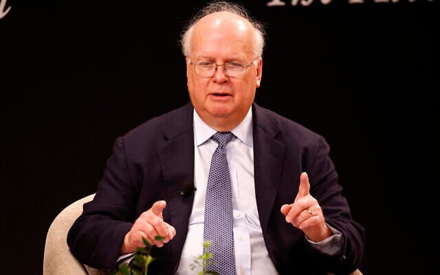 Karl Rove speaks on stage during the “Election 2024” panel for The Atlantic Festival 2024 on September 20, 2024, in Washington, DC. (Paul Morigi/Getty Images for The Atlantic/AFP)