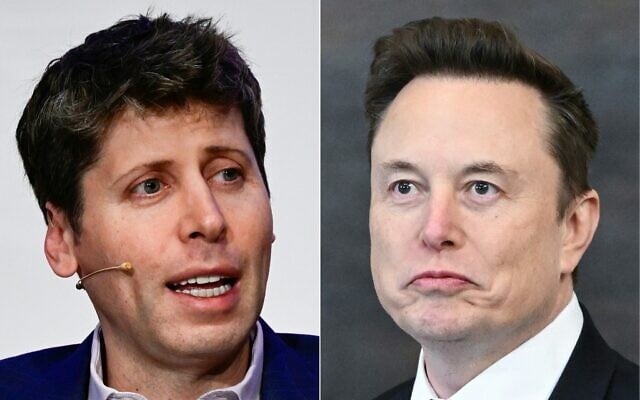 This combination of pictures created on February 11, 2025 shows (L-R) OpenAI CEO Sam Altman in Berlin on February 7, 2025, and Elon Musk at US President Donald Trump’s inauguration ceremony in Washington, DC, on January 20, 2025. (John MacDougall and Saul Loeb/AFP)