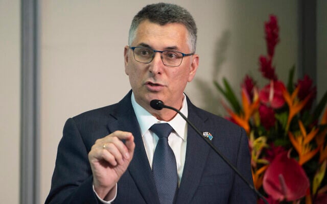 Foreign Minister Gideon Sa’ar speaks during a press conference with Fiji Prime Minister Sitiveni Rabuka (not pictured) at government building in Suva on June 2, 2026. (Leon LORD/AFP)