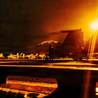 In this US Navy handout photo, an F/A-18 Super Hornet assigned to Strike Fighter Squadron (VFA) 195, readies for takeoff on the flight deck of Nimitz-class aircraft carrier USS George Washington (CVN 73) on August 29, 2026. (US NAVY/AFP)