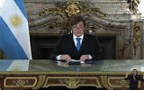 Screen grab from the official boradcast shows Argentina’s President Javier Milei Addressing the Nation from Casa Rosada Presidential Palace in Buenos Aires on September 3, 2026. (Handout/Argentina’s Presidency Press Office/AFP)