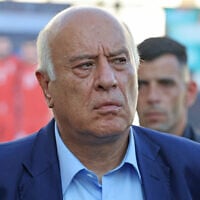 Jibril Rajoub arrives to attend a football match between Jabal Al-Mukaber and Shabab Al-Khalil teams during the 'Thousand Martyrs’ Cup' tournament at the Faisal Al-Husseini International Stadium in the West Bank city of Al-Ram, September 4, 2026. (AHMAD GHARABLI/AFP)