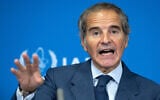 Director General of the International Atomic Energy Agency (IAEA) Rafael Grossi speaks during a press conference after the Board of Governor’s Meeting at the agency’s headquarters in Vienna, Austria on September 7, 2026. (Joe Klamar/AFP)