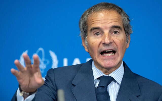 Director General of the International Atomic Energy Agency (IAEA) Rafael Grossi speaks during a press conference after the Board of Governor’s Meeting at the agency’s headquarters in Vienna, Austria on September 7, 2026. (Joe Klamar/AFP)