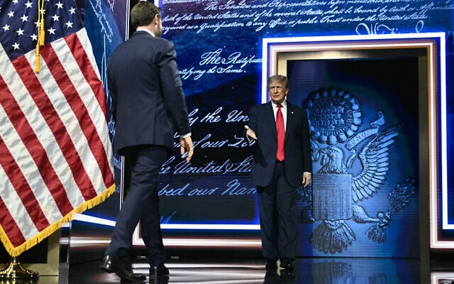 US President Donald Trump greets US Vice President JD Vance onstage after Vance delivered remarks during the second day of the Republican National Committee midterm convention at the American Airlines Center in Dallas, Texas on September 10, 2026. (Brendan Smialowski/AFP) US President Donald Trump greets US Vice President JD Vance onstage after Vance delivered remarks during the second day of the Republican National Committee midterm convention at the American Airlines Center in Dallas, Texas on September 10, 2026. (Brendan Smialowski/AFP)