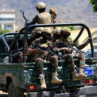 Yemen’s Houthi armed forces patrol the Houthi-held capital Sanaa on September 12, 2026. (Mohammed HUWAIS/AFP)