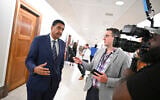 Representative Ro Khanna (D-CA) speaks with journalists before US Senator Bernie Sanders (D-VT) addressed an Artificial Intelligence (AI) briefing for Senators on September 16, 2026 at the US Capitol in Washington, DC. (Roberto Schmidt/Getty Images/AFP)