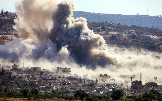Illustrative: Smoke rises from the site of an Israeli-controlled explosion in the village of al-Mansouri as seen from the nearby village of Hanniyeh in southern Lebanon on September 17, 2026. (KAWANT HAJU/AFP)