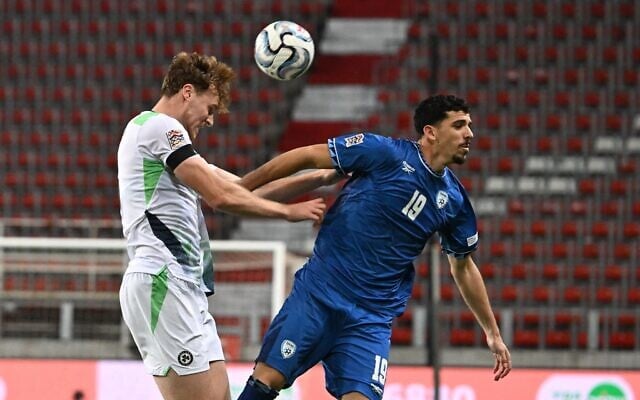 Ireland’s midfielder #05 Jake O’Brien and Israel’s defender #19 Dor Turgeman vie for the ball during the UEFA Nations League Group B3 between Israel and Republic of Ireland in Debrecen, Hungary on September 27, 2026. (Attila Kisbenedek/AFP) Ireland’s midfielder #05 Jake O’Brien and Israel’s defender #19 Dor Turgeman vie for the ball during the UEFA Nations League Group B3 between Israel and Republic of Ireland in Debrecen, Hungary on September 27, 2026. (Attila Kisbenedek/AFP)