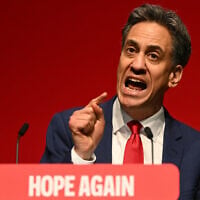 Britain’s Foreign Secretary Ed Miliband delivers a speech on the second day of the annual Labour Party conference in Liverpool, northwest England, on September 28, 2026. (Oli SCARFF/AFP)