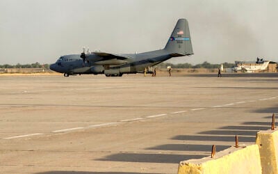 A US Air Force C-130 Hercules military transport aircraft prepares for takeoff from Camp Victory on the outskirts of Baghdad International Airport on September 29, 2026. (Ammar Karim/AFP) A US Air Force C-130 Hercules military transport aircraft prepares for takeoff from Camp Victory on the outskirts of Baghdad International Airport on September 29, 2026. (Ammar Karim/AFP)