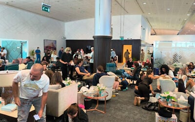 In this handout picture taken and obtained on September 30, 2026, passengers of the flydubai flight FZ1073 from Dubai to Tel Aviv are seen inside the Prince Sultan bin Abdulaziz Airport in Tabuk, after their plane was forced to land in Saudi Arabia due to an alleged attempt to crash the plane by the first officer. (Courtesy Of An Anonymous Source/AFP) In this handout picture taken and obtained on September 30, 2026, passengers of the flydubai flight FZ1073 from Dubai to Tel Aviv are seen inside the Prince Sultan bin Abdulaziz Airport in Tabuk, after their plane was forced to land in Saudi Arabia due to an alleged attempt to crash the plane by the first officer. (Courtesy Of An Anonymous Source/AFP)