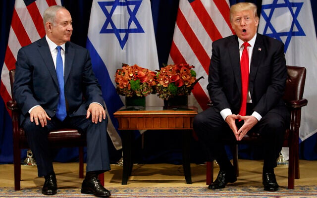 In this September 18, 2017, file photo, US President Donald Trump speaks during a meeting with Prime Minister Benjamin Netanyahu at the Palace Hotel during the United Nations General Assembly. (AP Photo/Evan Vucci)
