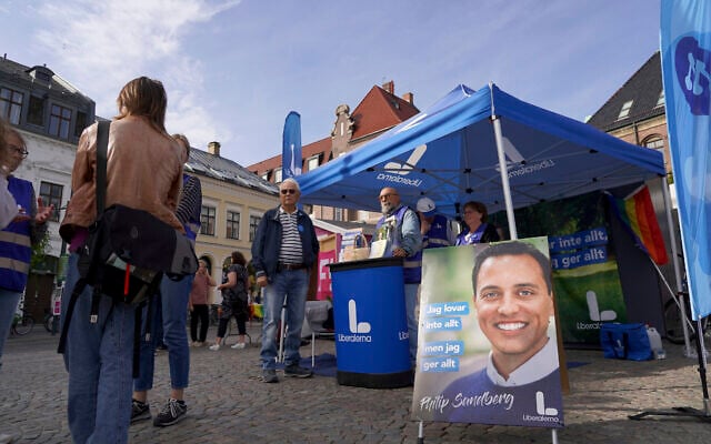 Swedish political parties’ tents are set up for an election event, in Lund, Sweden, September 7, 2022. (AP Photo/James Brooks) Swedish political parties’ tents are set up for an election event, in Lund, Sweden, September 7, 2022. (AP Photo/James Brooks)