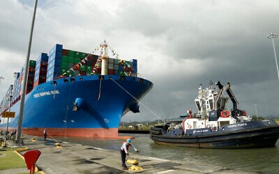 Illustrative: A Chinese container ship is seen at the Panama Canals’ Cocoli locks, in Panama City, December 3, 2018. (AP Photo/Arnulfo Franco) Illustrative: A Chinese container ship is seen at the Panama Canals’ Cocoli locks, in Panama City, December 3, 2018. (AP Photo/Arnulfo Franco)