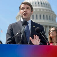 Rep. Chris Pappas, D-N.H., speaks during a news conference on the Equality Act at the Capitol, April 29, 2025, in Washington. (AP Photo/Rod Lamkey, Jr.)