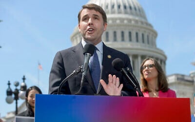 Rep. Chris Pappas, D-N.H., speaks during a news conference on the Equality Act at the Capitol, April 29, 2025, in Washington. (AP Photo/Rod Lamkey, Jr.)