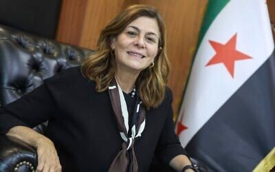 Syrian Minister of Social Affairs and Labor Hind Kabawat, speaks during an interview with the Associated Press, in Damascus, Syria, May 12, 2025. (AP Photo/Ghaith Alsayed)