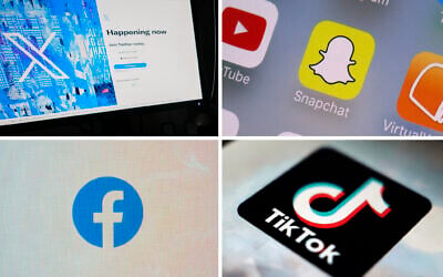 This combination of photos shows logos of X, formerly known as Twitter, top left; Snapchat, top right; Facebook, bottom left; and TikTok, bottom right. (AP Photo) This combination of photos shows logos of X, formerly known as Twitter, top left; Snapchat, top right; Facebook, bottom left; and TikTok, bottom right. (AP Photo)