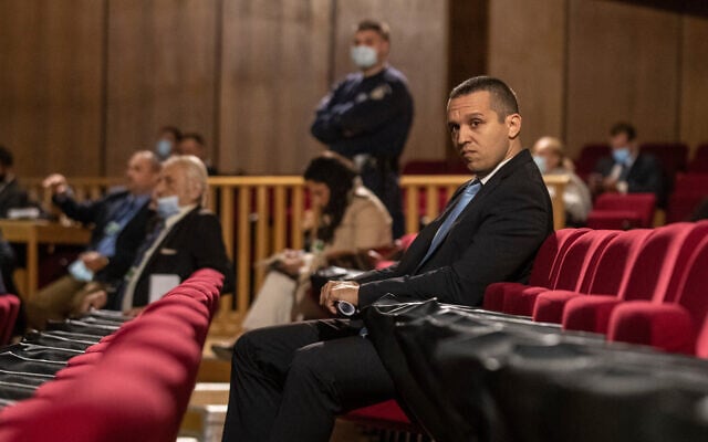 File: Ilias Kasidiaris, a former lawmaker with Golden Dawn looks on during the Golden Dawn trial in Athens on October 21, 2020. (AP Photo/Petros Giannakouris)