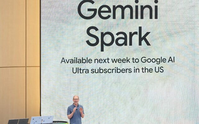 Josh Woodward, vice president of Google Labs and Gemini, speaks about Gemini Spark at a Google I/O event in Mountain View, Calif., May 19, 2026. (AP Photo/Jeff Chiu)