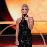 Host Pink speaks during the 79th Tony Awards on June 7, 2026, at Radio City Music Hall in New York. (Charles Sykes/Invision/AP)