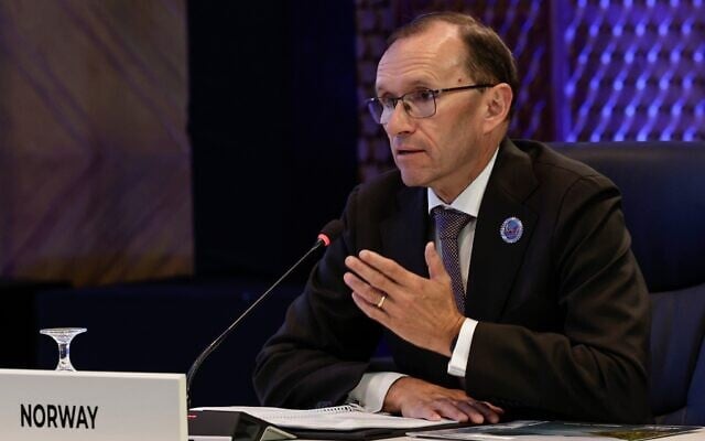 Norway Foreign Minister Espen Barth Eide speaks during the ASEAN Trilateral Meeting with Norway on the sidelines of the ASEAN Foreign Ministers’ Meeting at the Philippine International Convention Center in Pasay, Metro Manila July 22, 2026. (Rolex Dela Pena/Pool Photo via AP)
