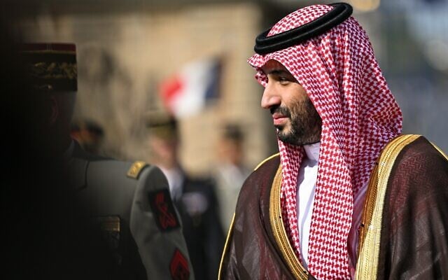 Saudi Arabia’s Crown Prince Mohammed bin Salman attends a welcome ceremony at the Hotel des Invalides in Paris, as part of a two-day official visit to France, August 24, 2026. (Julie Sebadelha/Pool Photo via AP)