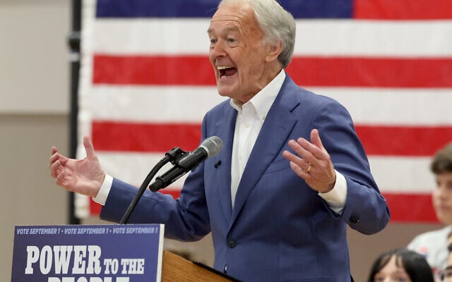 Massachusetts State Sen. Ed Markey speaks during a Get Out the Vote event supporting Markey, August 29, 2026 in Boston. (AP Photo/Mark Stockwell)