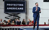US Vice President JD Vance arrives to speak at Universal Contracting and Urban Tree Trimming, August 31, 2026, in Sterling Heights, Mich. (Saul Loeb/Pool Photo via AP)
