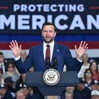 US Vice President JD Vance speaks at Universal Contracting and Urban Tree Trimming, in Sterling Heights, Michigan, August 31, 2026. (Saul Loeb/Pool Photo via AP)