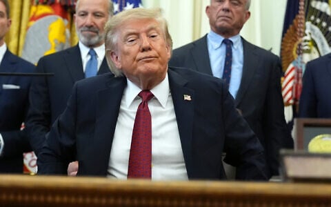 US President Donald Trump prepares to depart after speaking in the Oval Office of the White House, in Washington, August 31, 2026. (Jacquelyn Martin/AP)