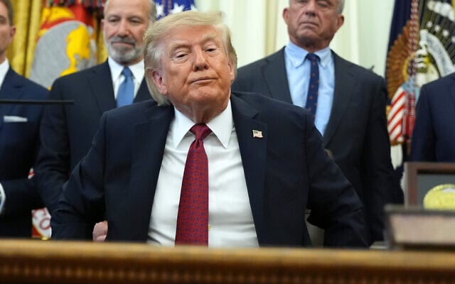 US President Donald Trump prepares to depart after speaking in the Oval Office of the White House, in Washington, August 31, 2026. (Jacquelyn Martin/AP)