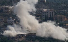 Smoke rises as Israeli forces demolish homes in Mansouri village, southern Lebanon, September 3, 2026. (AP Photo/Mohammed Zaatari)