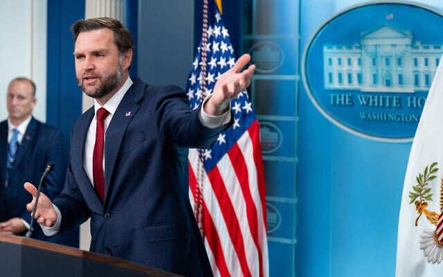 Vice President JD Vance speaks with reporters in the James Brady Press Briefing Room at the White House, July 23, 2026, in Washington. (AP Photo/Alex Brandon)