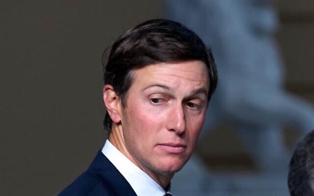 US President Donald Trump’s son-in-law Jared Kushner seen during a joint press conference with Ukrainian president following their talks in Kyiv on September 6, 2026, amid the Russian invasion of Ukraine. (AP Photo/Francisco Seco)