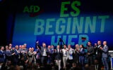 Top AfD candidate Ulrich Siegmund speaks in front of a reading “It starts here” at an election party of the Alternative for Germany (AfD) after the Saxony-Anhalt state elections in Magdeburg, eastern Germany, September 6, 2026. (AP Photo/Matthias Schrader)