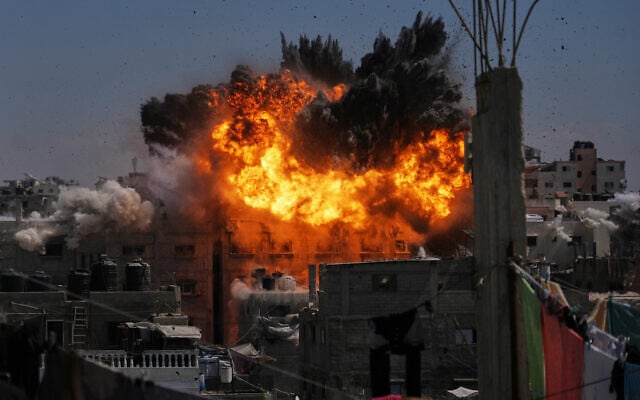 An explosion erupts following an Israeli airstrike in Gaza City, September 9, 2026. (AP Photo/Jehad Alshrafi)