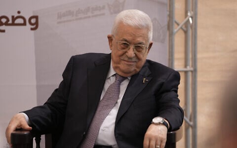 Palestinian Authority President Mahmoud Abbas attends the inauguration ceremony of the Innovation and Excellence Compound in the West Bank city of Ramallah, September 9, 2026. (AP/Mahmoud Illean)